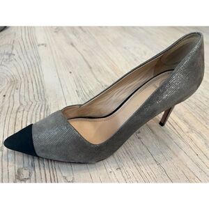 Tory Burch Shaila Heel Women's Pumps Gray Silver Black Cap Toe Size 9.5